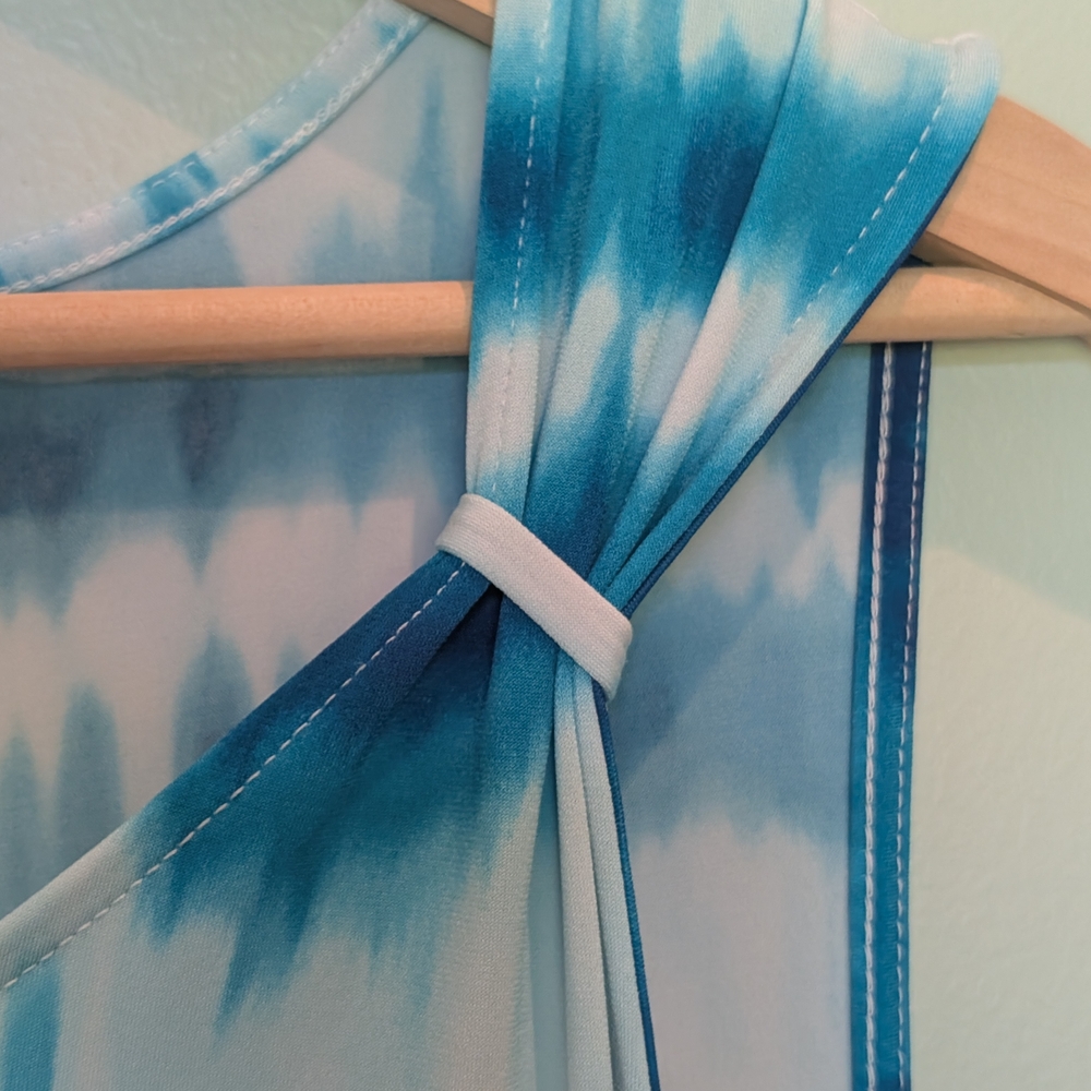 Chico's detail shoulder midi dress pattern clear aqua dress - Picture 4 of 7